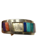 Sterling Silver Multistone Channel Inlay Sterling Silver Cuff Bracelet