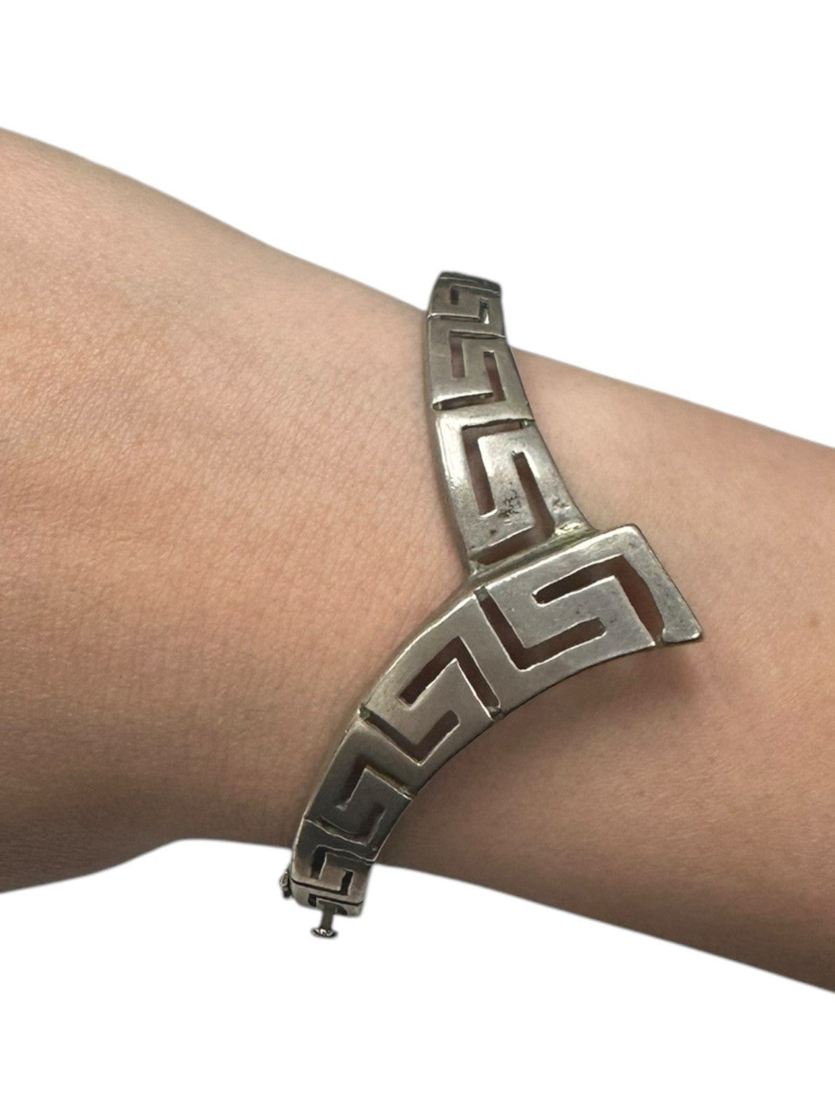 Sterling Silver Greek Key Cuff Bracelet – Signed “Mimi’s” – Mexico