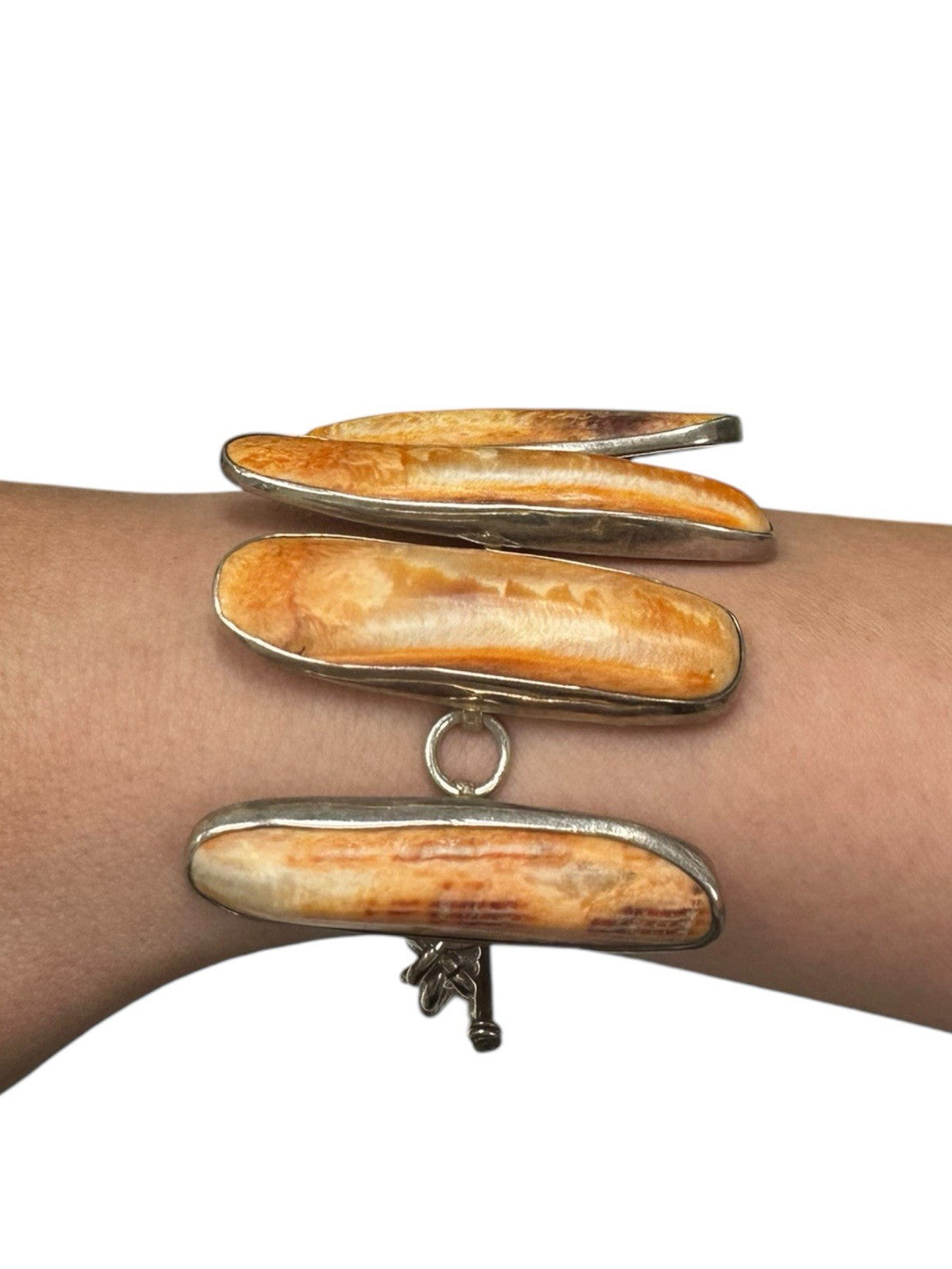 Sterling Silver Spiny Oyster or Fossil Shell Statement Bracelet
