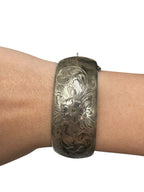 Binder Bros Sterling Silver Floral Engraved Hinged Bangle Bracelet