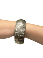 Binder Bros Sterling Silver Floral Engraved Hinged Bangle Bracelet