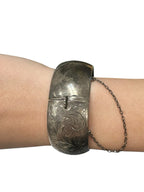 Binder Bros Sterling Silver Floral Engraved Hinged Bangle Bracelet