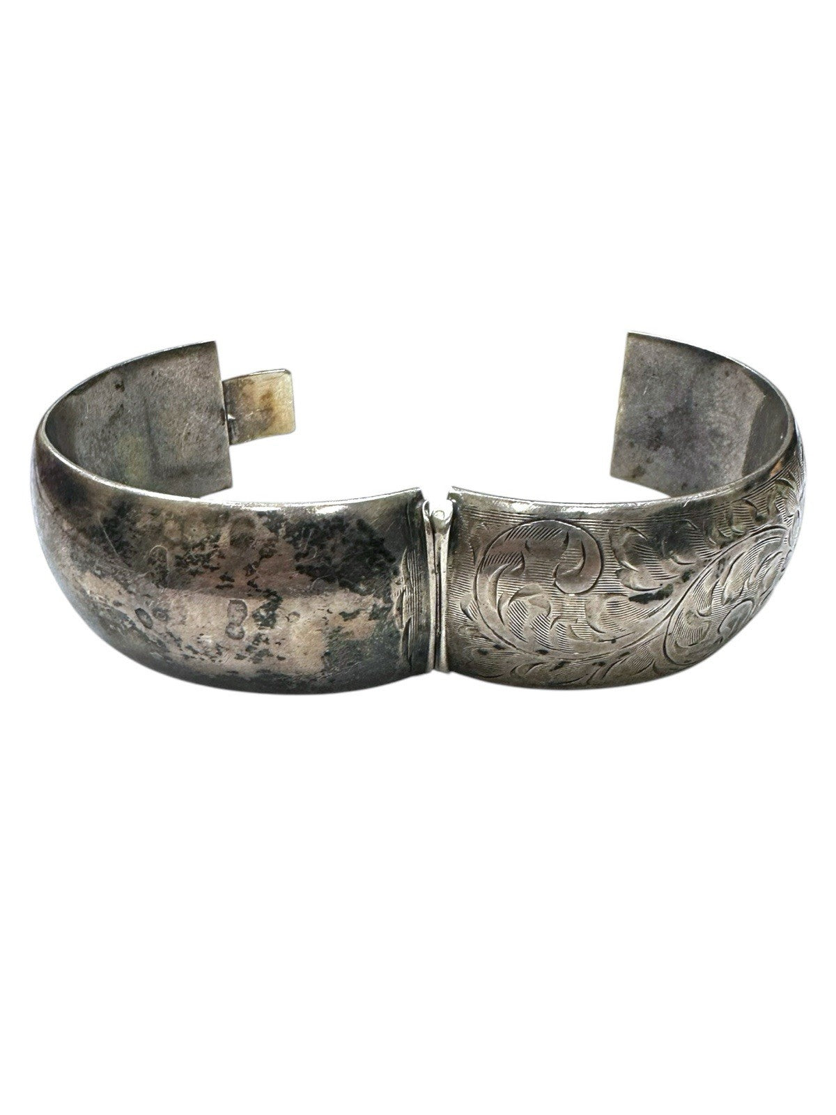 Binder Bros Sterling Silver Floral Engraved Hinged Bangle Bracelet