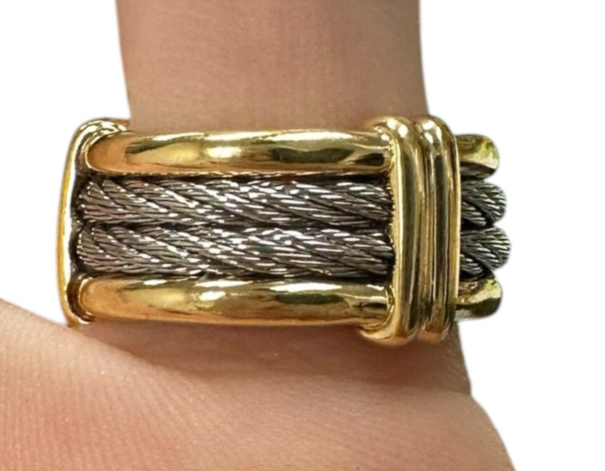 Charriol 18K Gold & Stainless-Steel Cable Ring - Size 4