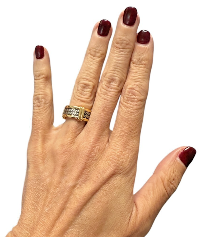 Charriol 18K Gold & Stainless-Steel Cable Ring - Size 4