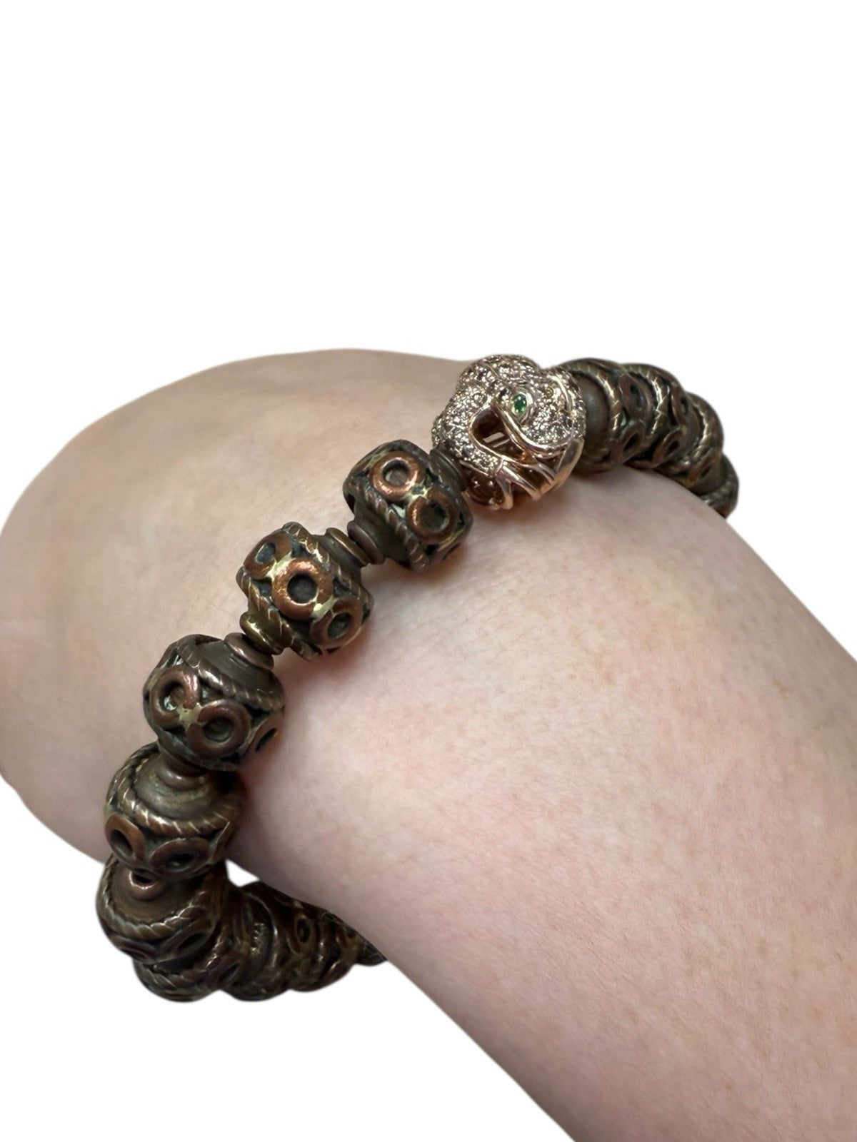 14k Rose Gold Diamond Frog Bead And Copper Bead Bracelet