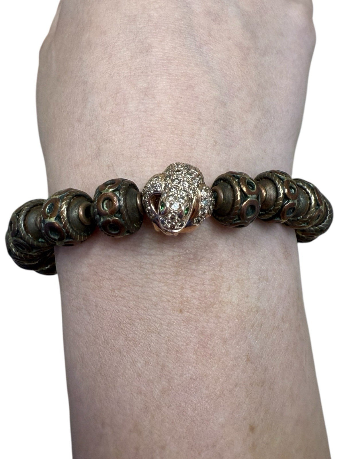 14k Rose Gold Diamond Frog Bead And Copper Bead Bracelet