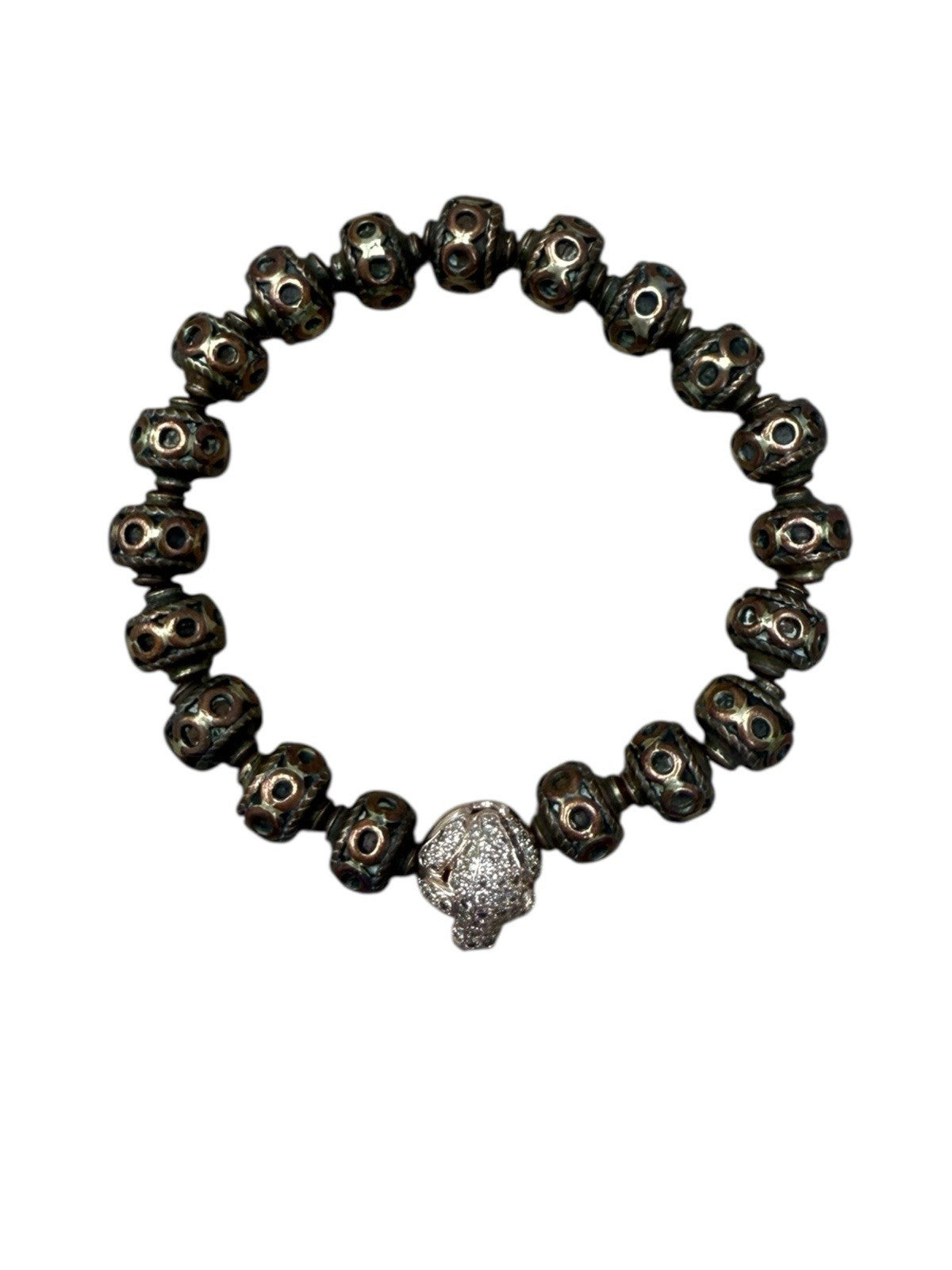 14k Rose Gold Diamond Frog Bead And Copper Bead Bracelet