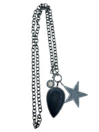 Drop Pendant Necklace in Oxidized Sterling Silver & 14k Gold with Diamonds