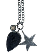 Drop Pendant Necklace in Oxidized Sterling Silver & 14k Gold with Diamonds