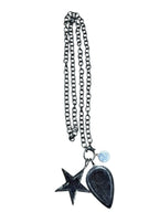 Drop Pendant Necklace in Oxidized Sterling Silver & 14k Gold with Diamonds