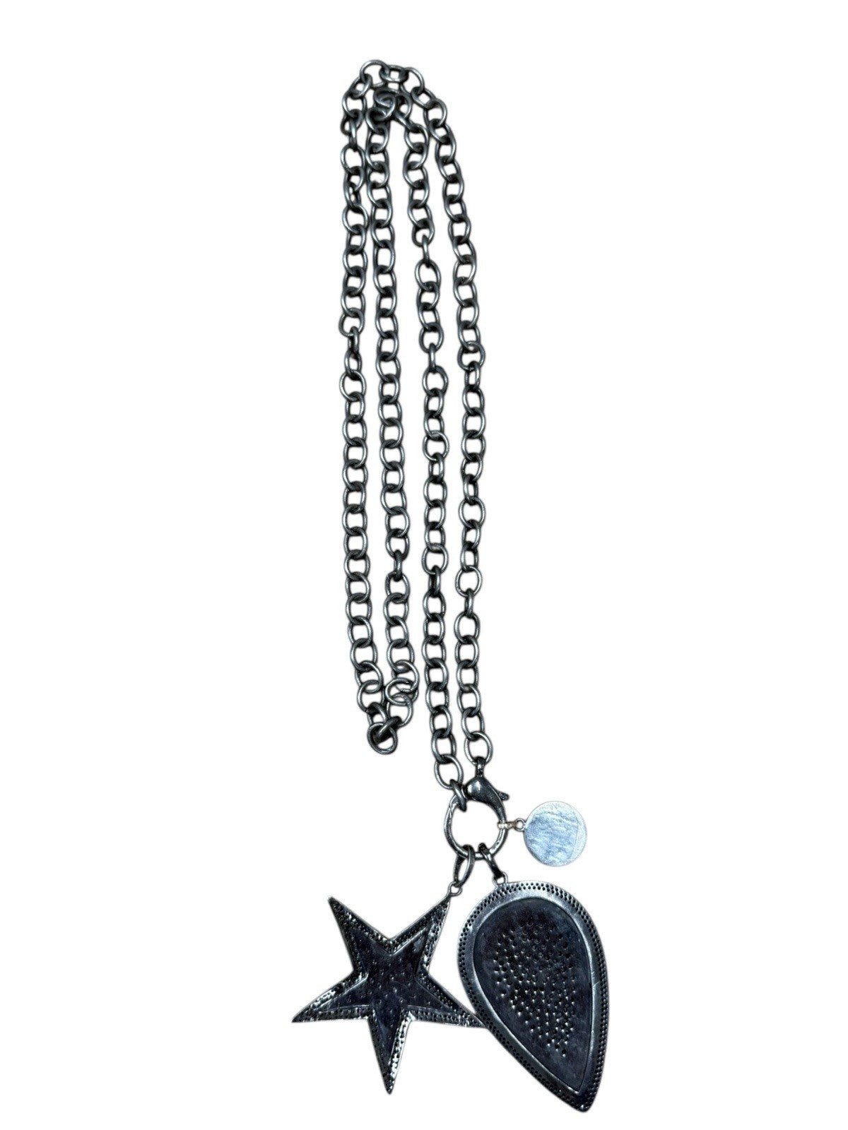 Drop Pendant Necklace in Oxidized Sterling Silver & 14k Gold with Diamonds