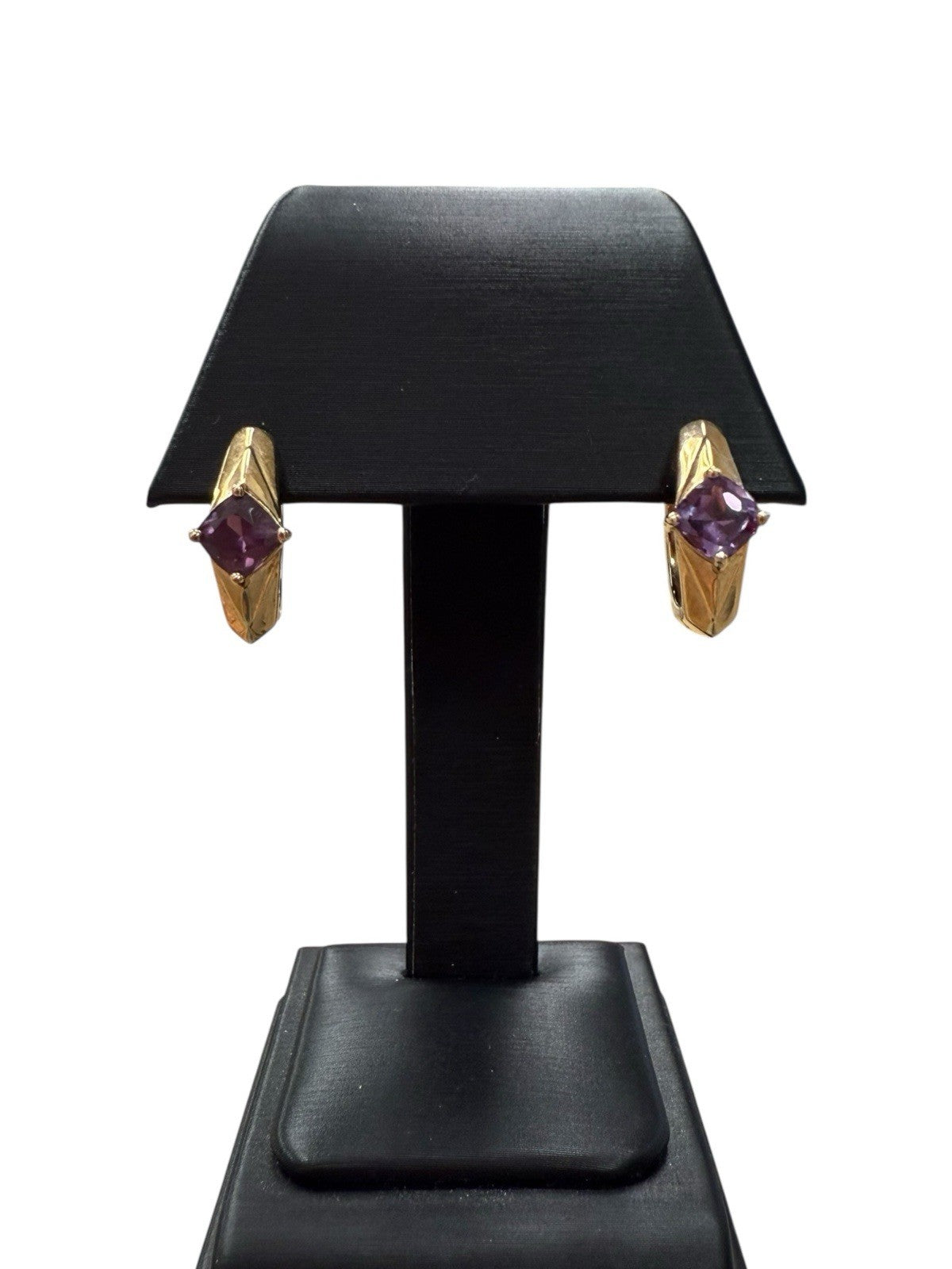 Sterling Silver Hoop Earrings With Purple Stone