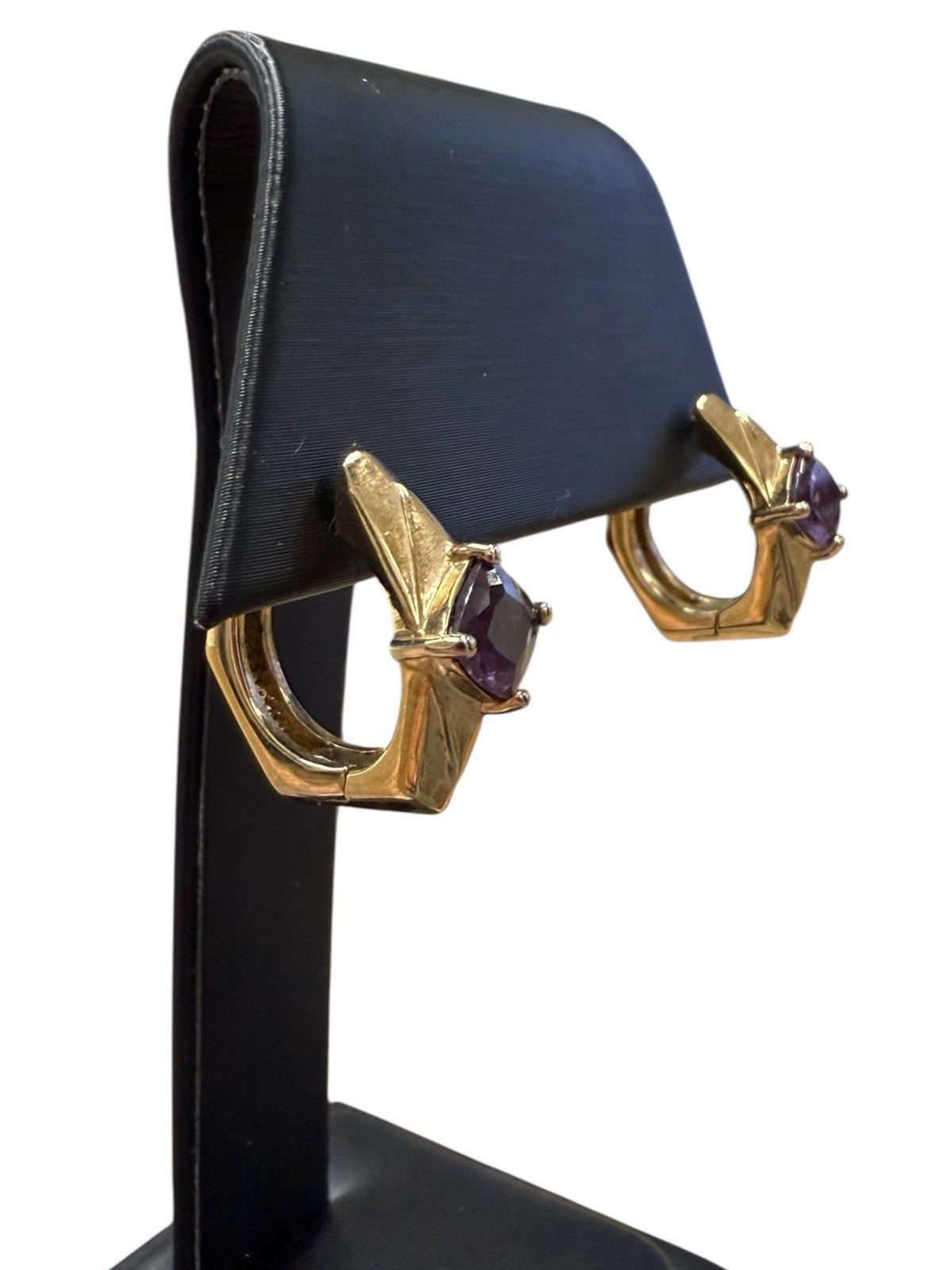 Sterling Silver Hoop Earrings With Purple Stone