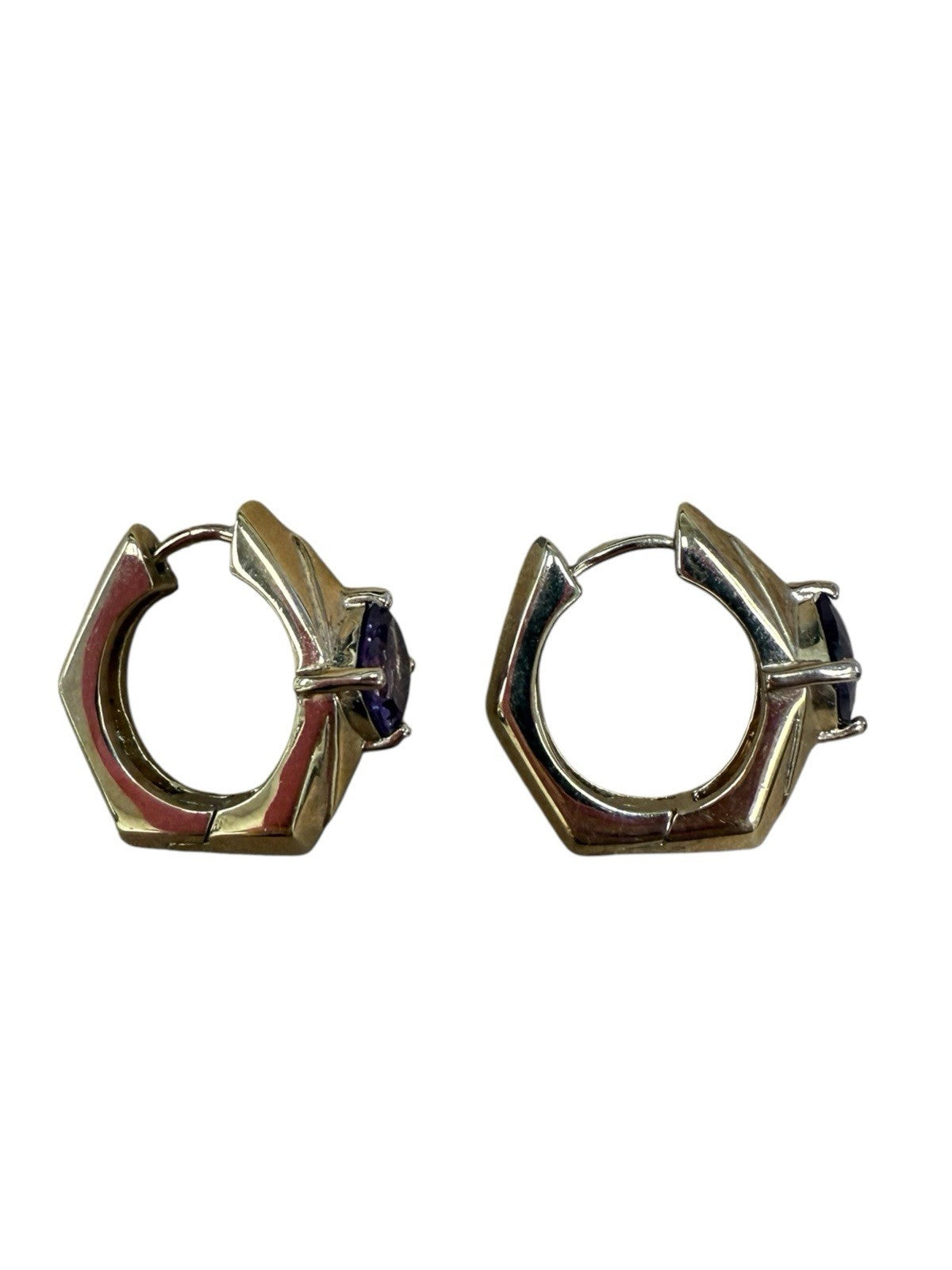 Sterling Silver Hoop Earrings With Purple Stone