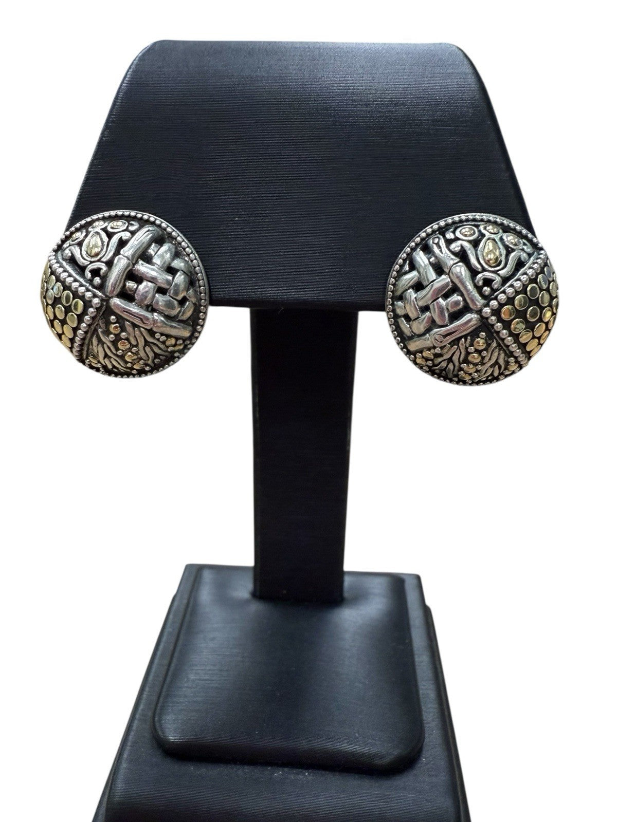 John Hardy Estate Four Motif Clip on Earrings 18k Gold  and Sterling Silver