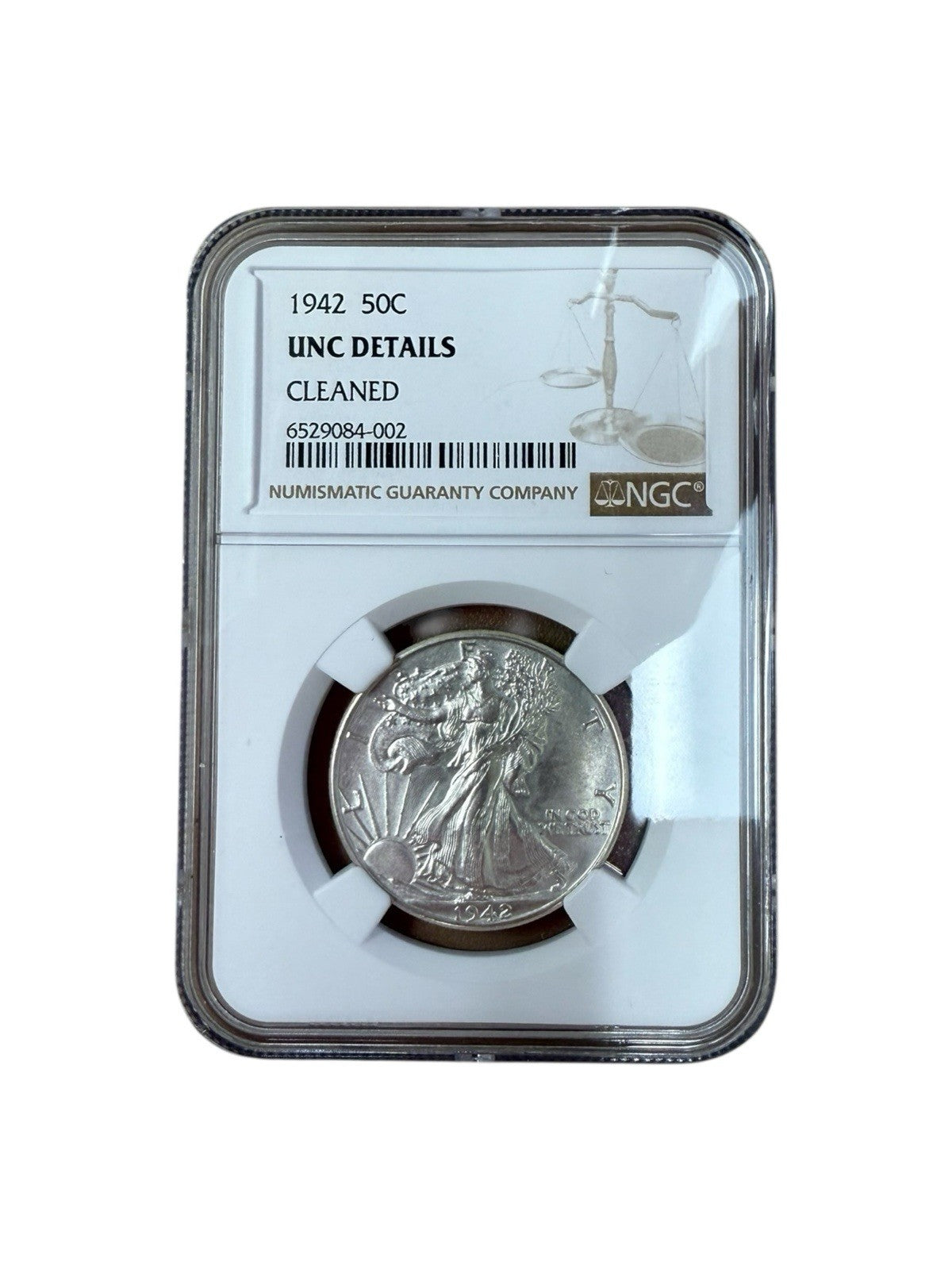 1942 50C Silver Walking Liberty Coin UNC Details Cleaned