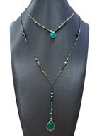 Nakamol Boho Layered Beaded Necklace with Green Teardrop Gemstone Pendant