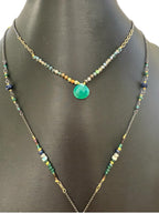 Nakamol Boho Layered Beaded Necklace with Green Teardrop Gemstone Pendant