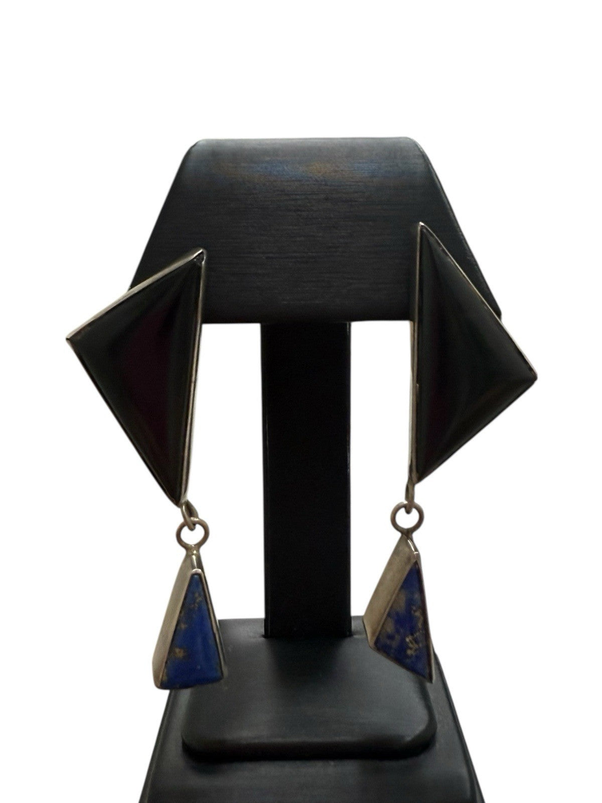 Sterling Silver Obsidian And Lapis Earrings