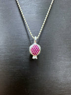 Sterling Silver Pomegranate Pendant Necklace with Pink Stones