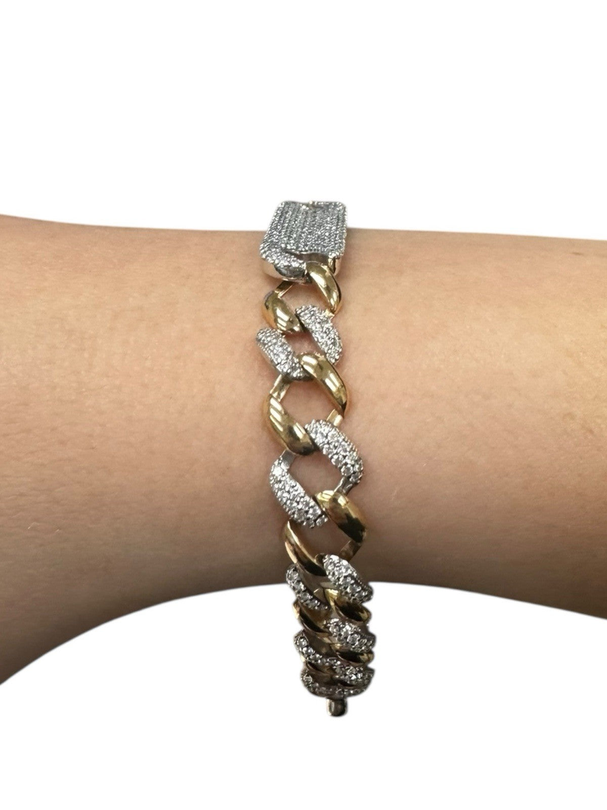 18k Two Tone Cuban Link Diamond Bracelet