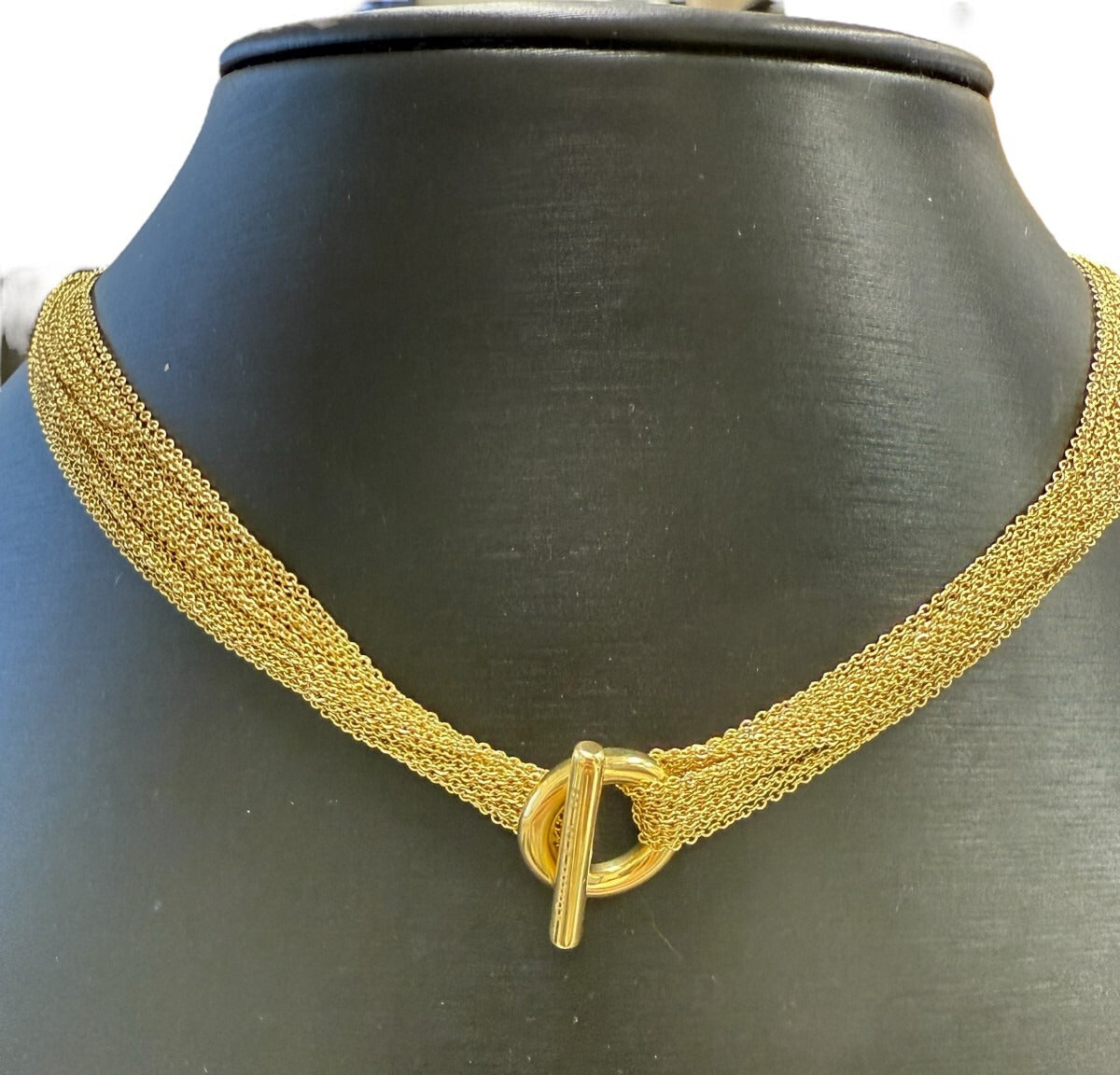 Tiffany & Co 18K Yellow Gold Heart Multi Strand Chain Toggle Necklace 18in.