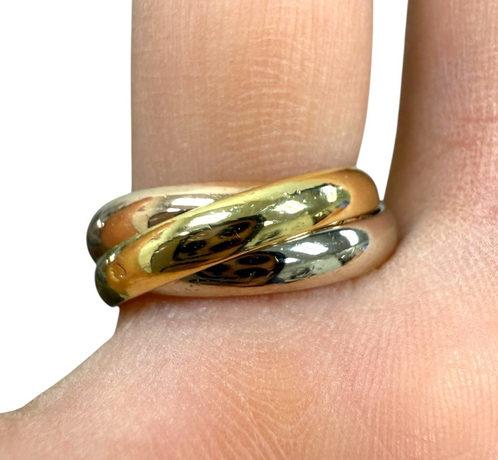 Cartier Trinity 18kt Tri-Color Gold 3 Rolling Band Ring w/Cert - Size 6.25