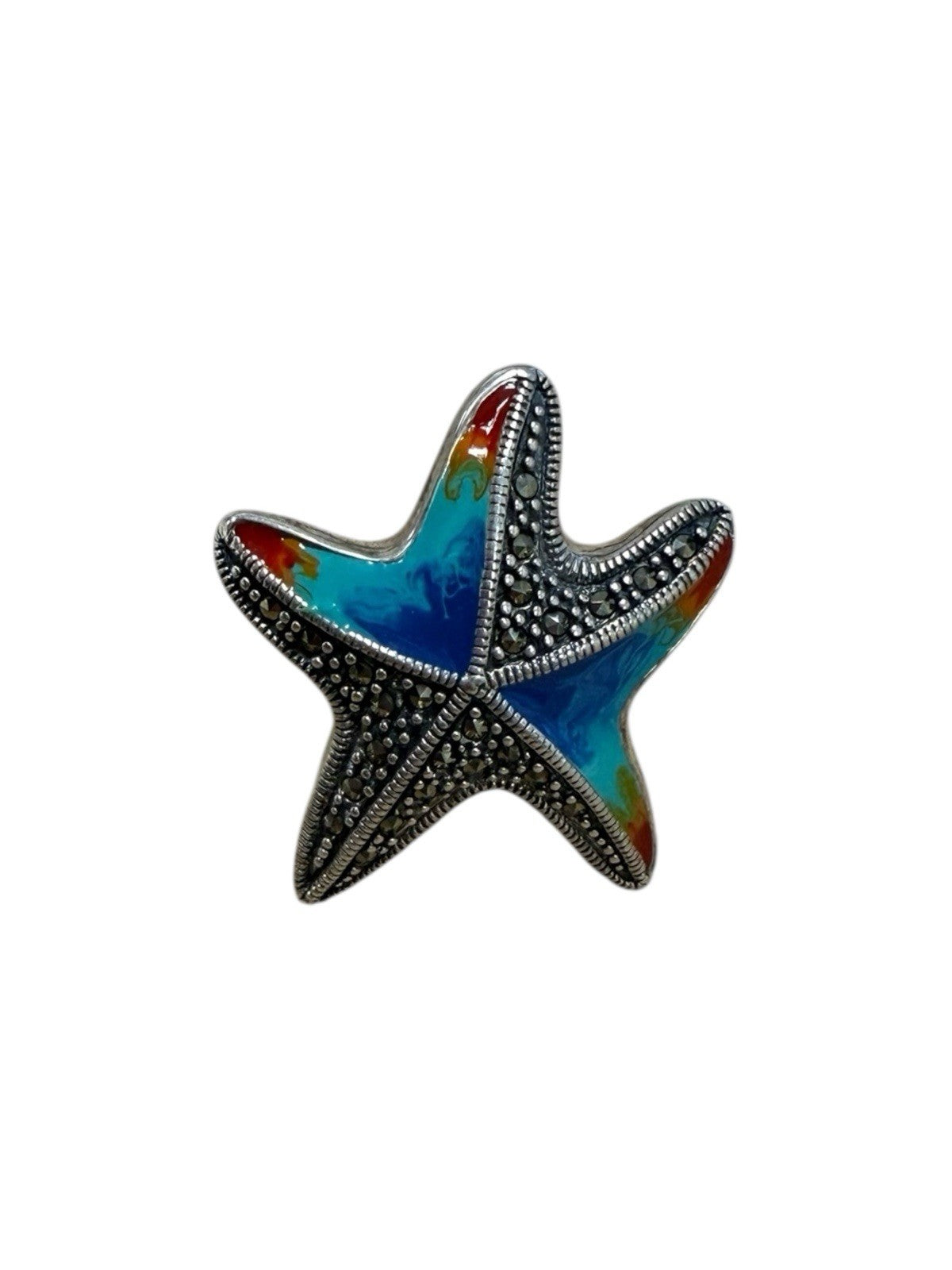 Sterling Silver Starfish Ring With Stones And Colored Inlay