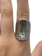 925 Sterling Silver Granulated Design Wide Concave Ring