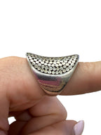 925 Sterling Silver Granulated Design Wide Concave Ring