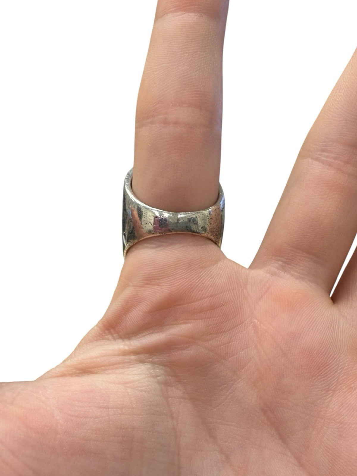 925 Sterling Silver Granulated Design Wide Concave Ring