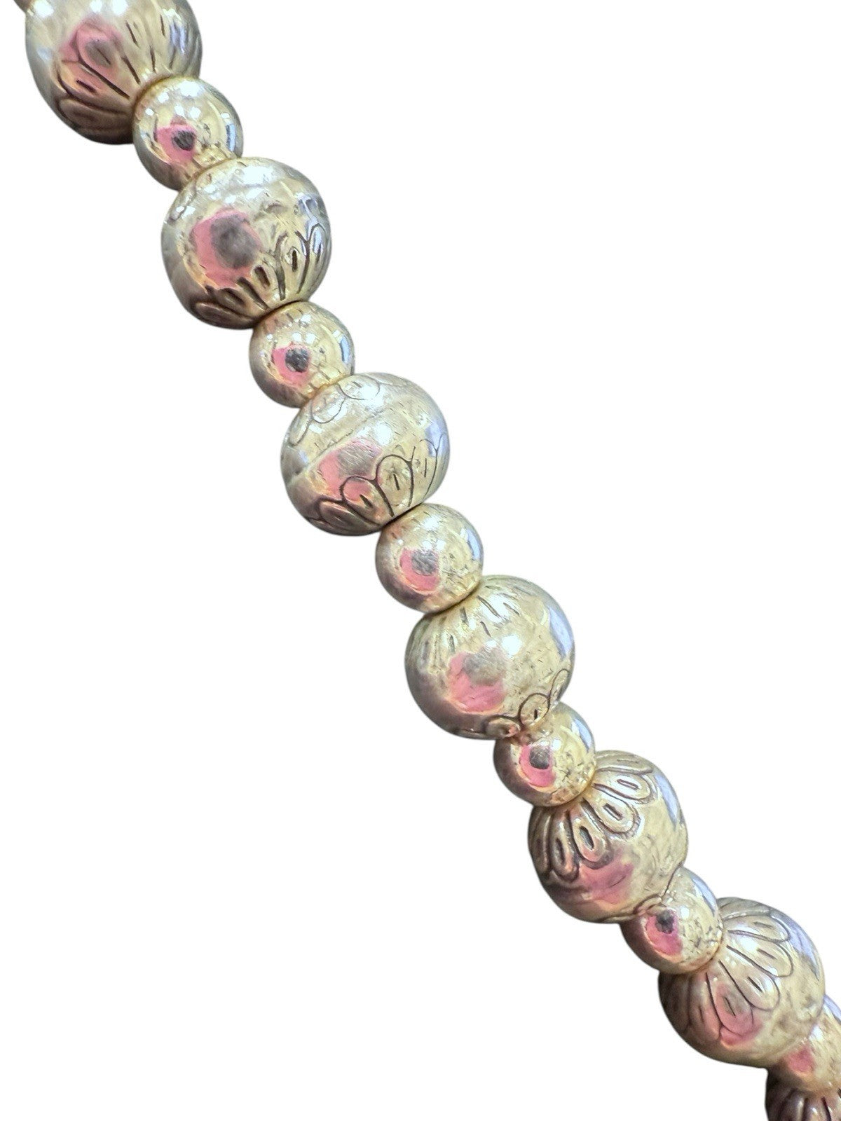 Carolyn Pollack Relios Sterling Silver Stamped Bead Necklace- 17-1/2"