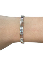 Sterling Silver Link Bracelet with Eight Colored Faceted Gemstones