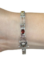 Sterling Silver Link Bracelet with Eight Colored Faceted Gemstones