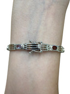 Sterling Silver Link Bracelet with Eight Colored Faceted Gemstones