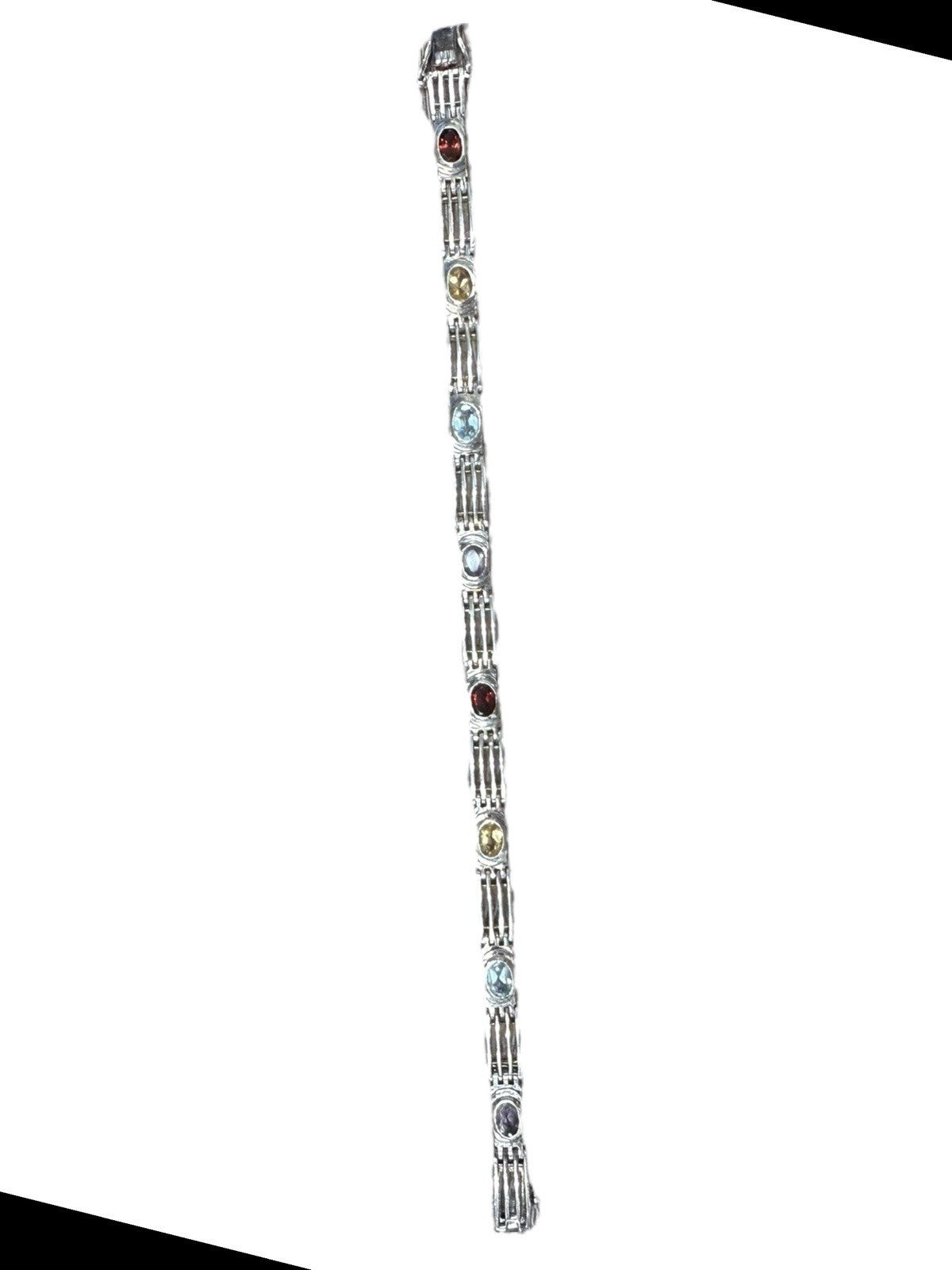 Sterling Silver Link Bracelet with Eight Colored Faceted Gemstones