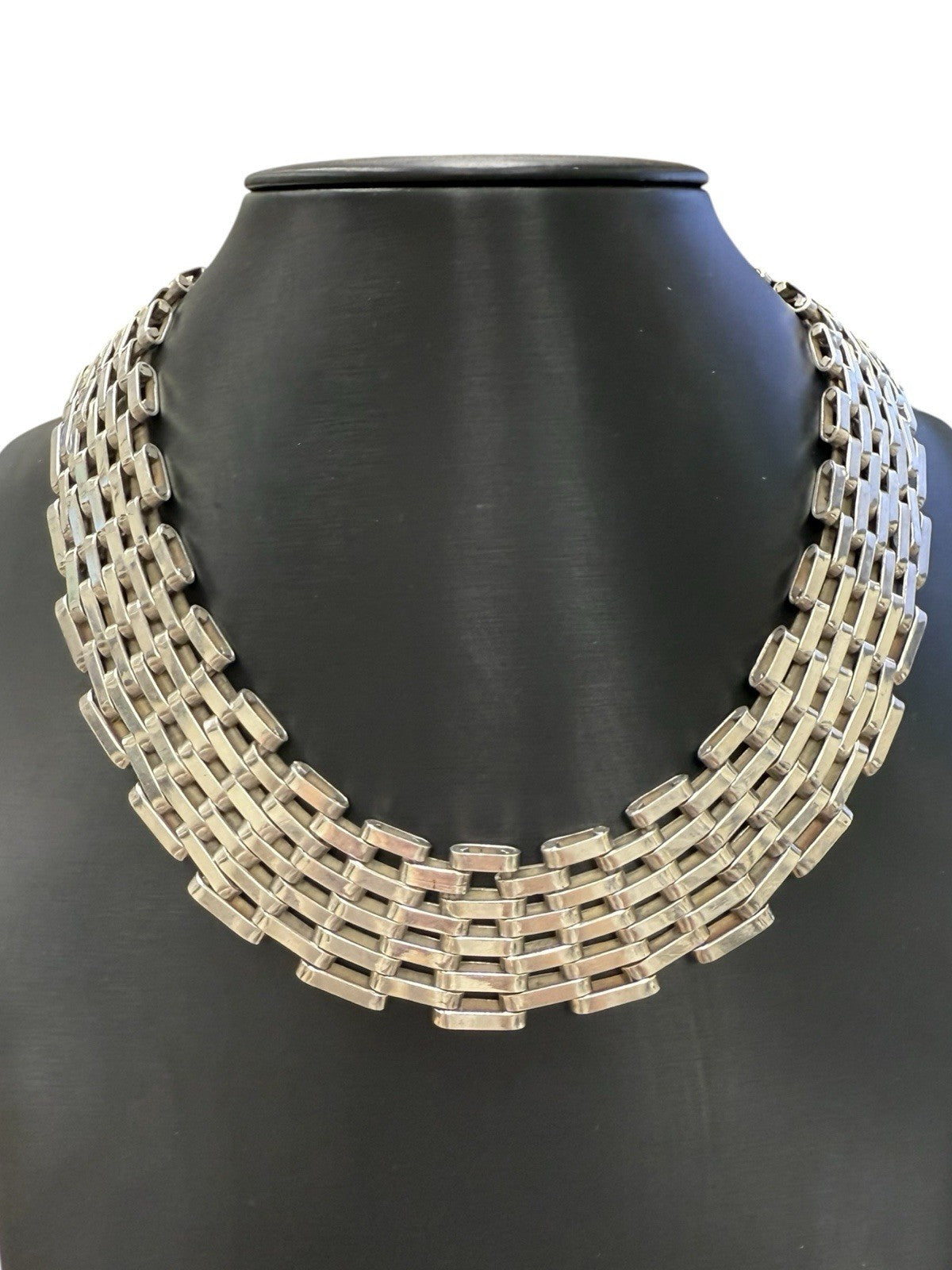 1970s Vintage Taxco Sterling Silver Chain Link Bib/Choker And Bracelet