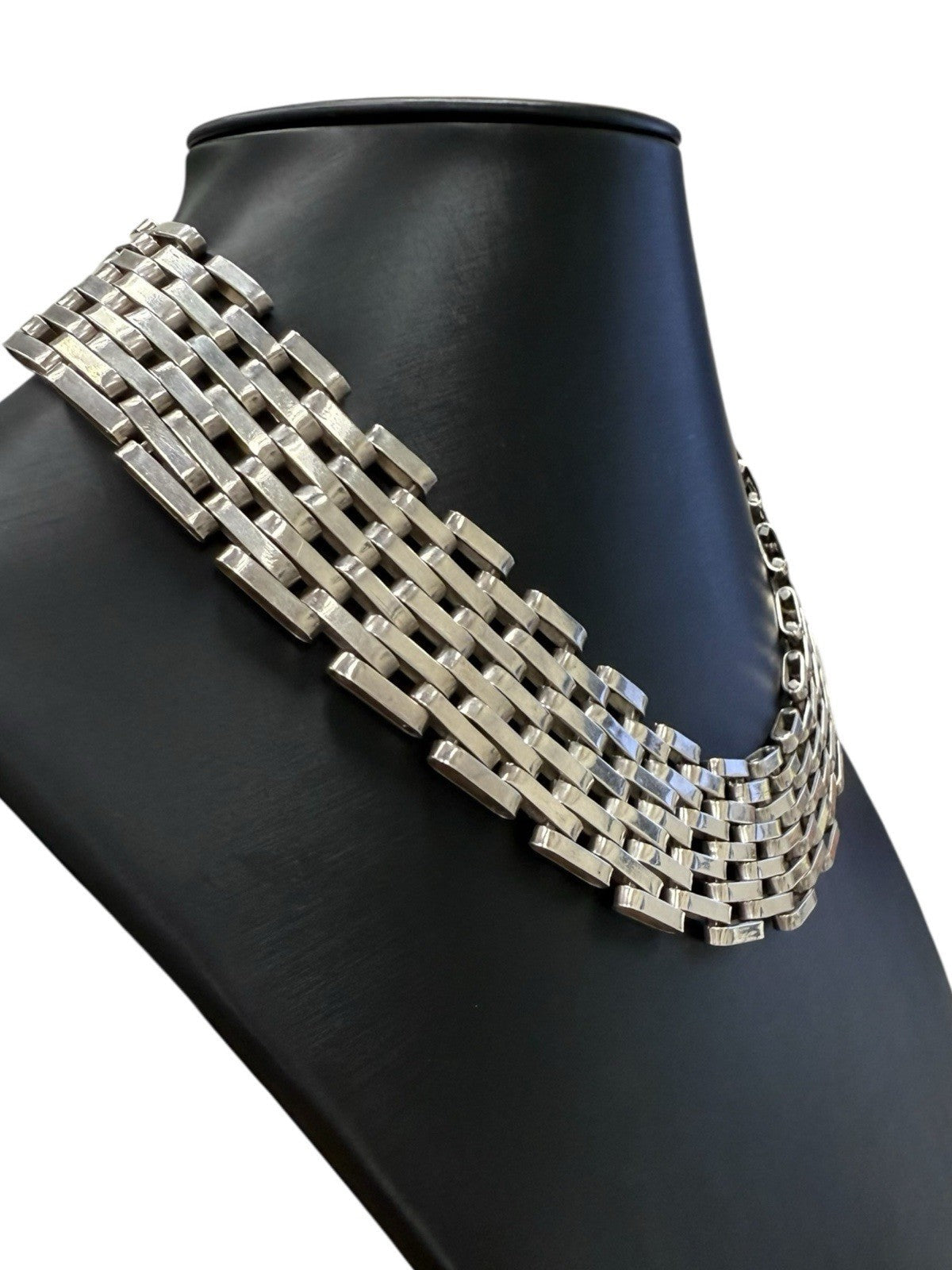 1970s Vintage Taxco Sterling Silver Chain Link Bib/Choker And Bracelet