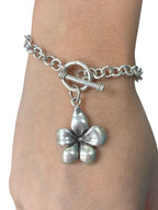 Sterling Silver Bracelet With Hibiscus Charm