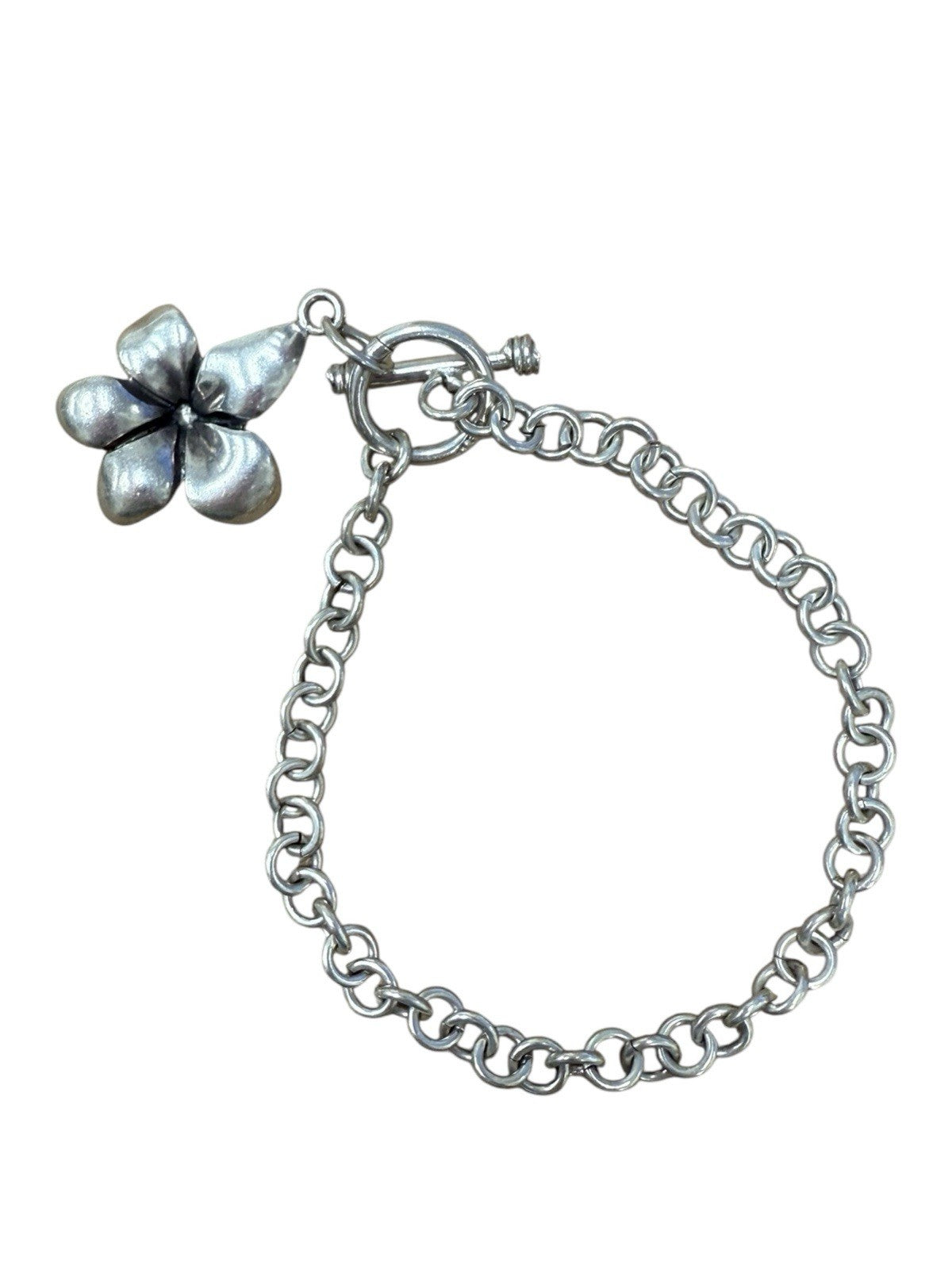 Sterling Silver Bracelet With Hibiscus Charm