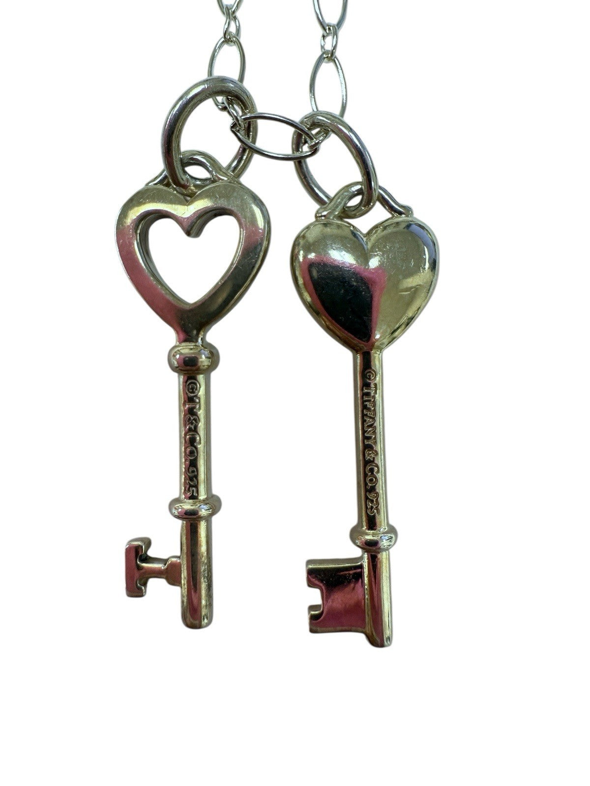 TIFFANY & CO. 925 Sterling Silver Heart Key Chain Pendant Necklace