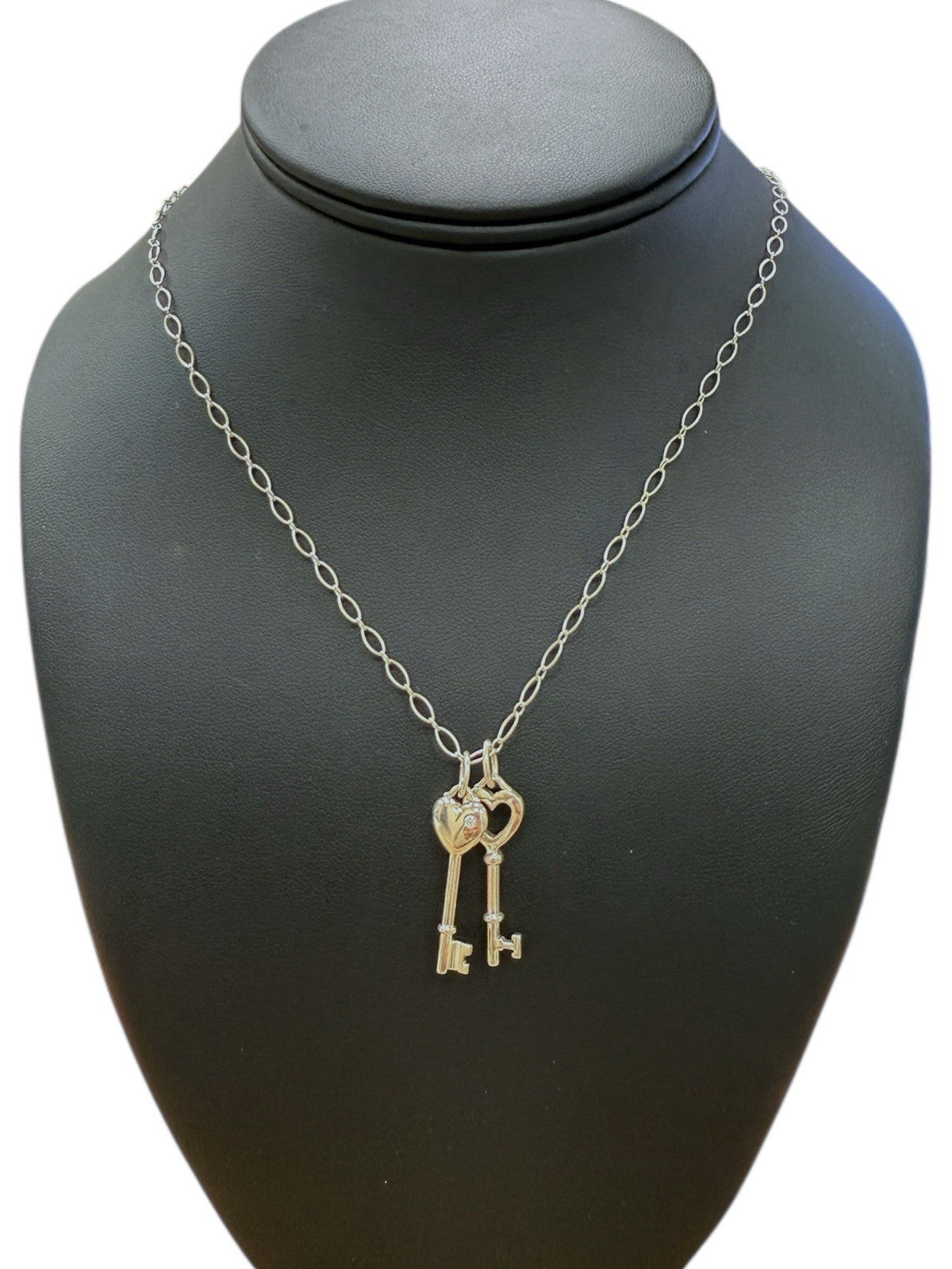 TIFFANY & CO. 925 Sterling Silver Heart Key Chain Pendant Necklace