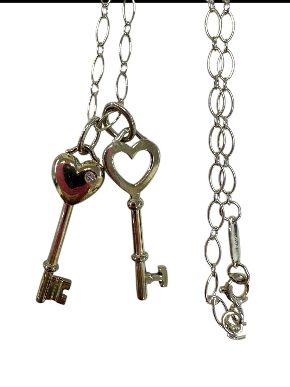 TIFFANY & CO. 925 Sterling Silver Heart Key Chain Pendant Necklace