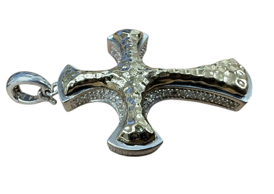 Sterling Silver & 14K Gold Cross Pendant w/ Diamond Edge