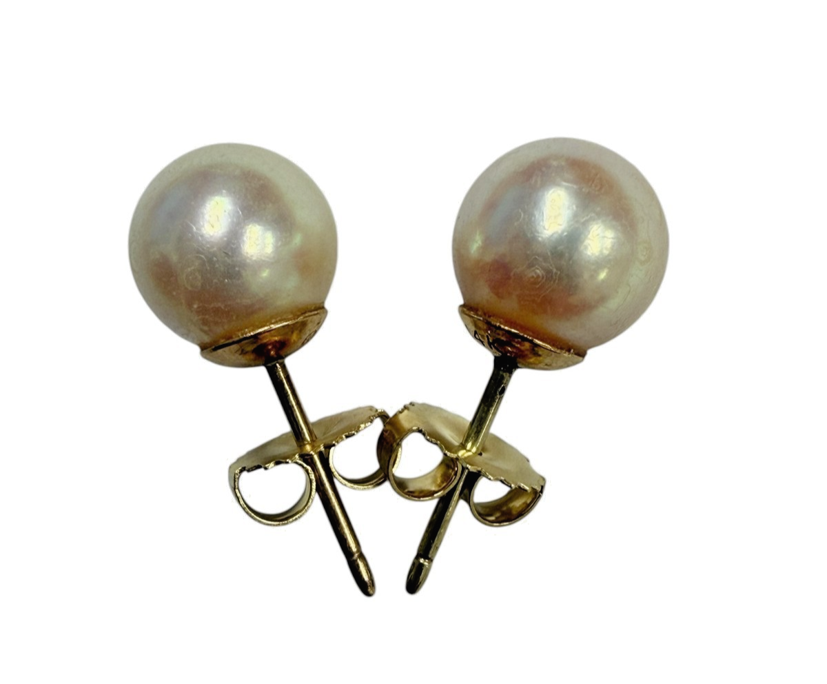 14K Yellow Gold Akoya Pearl Earrings 9mm