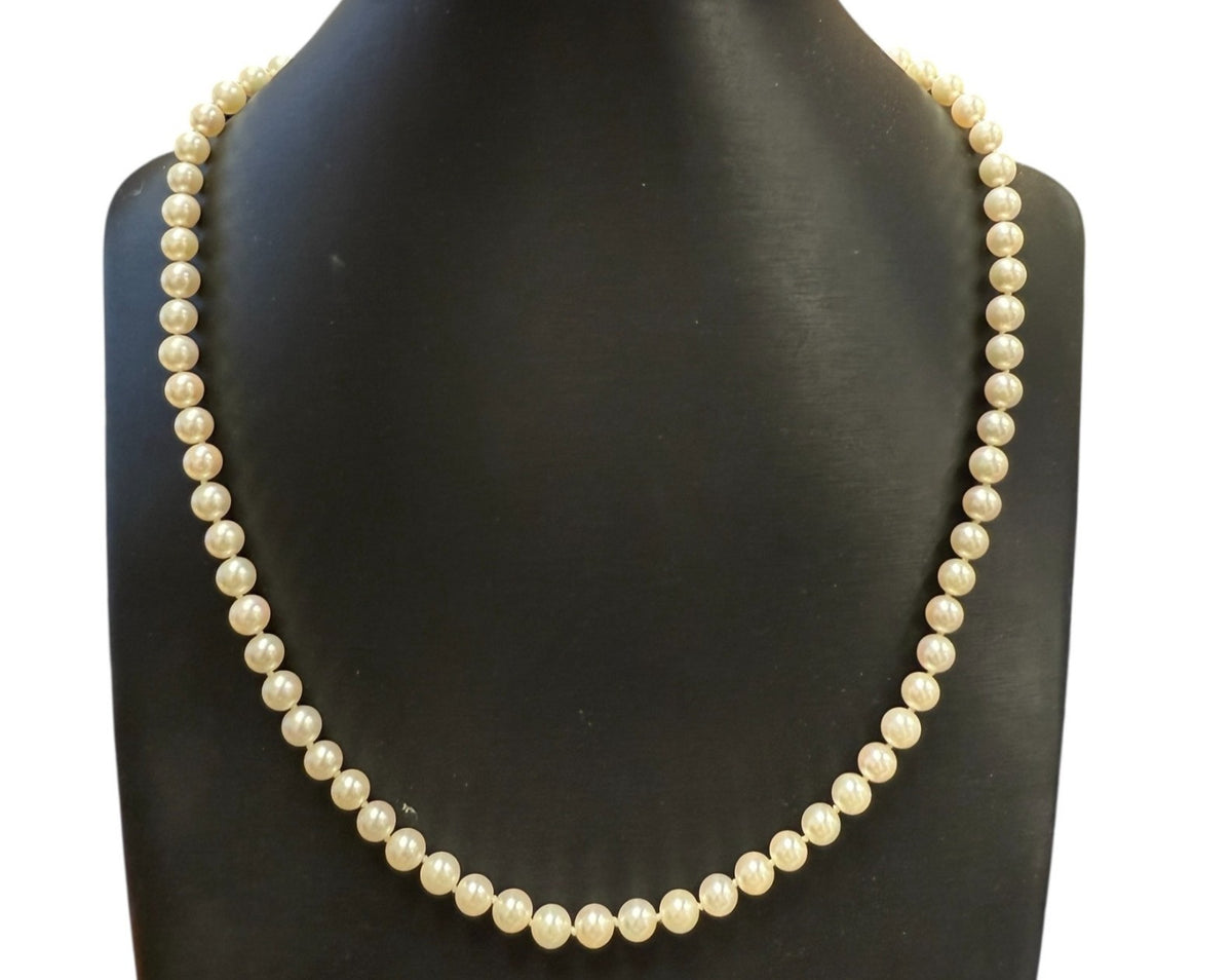 Mikimoto 18k Yellow Gold 6.71-6.97mm Pearl Strand Necklace 23.5" Length