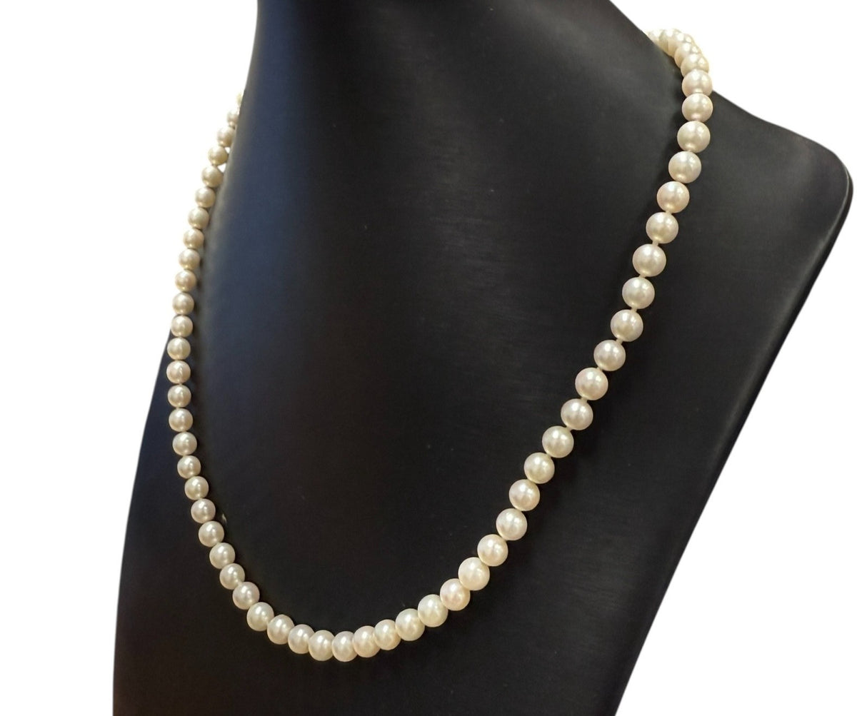 Mikimoto 18k Yellow Gold 6.71-6.97mm Pearl Strand Necklace 23.5" Length