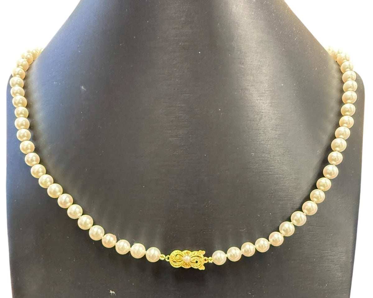 Mikimoto 18k Yellow Gold 6.71-6.97mm Pearl Strand Necklace 23.5" Length