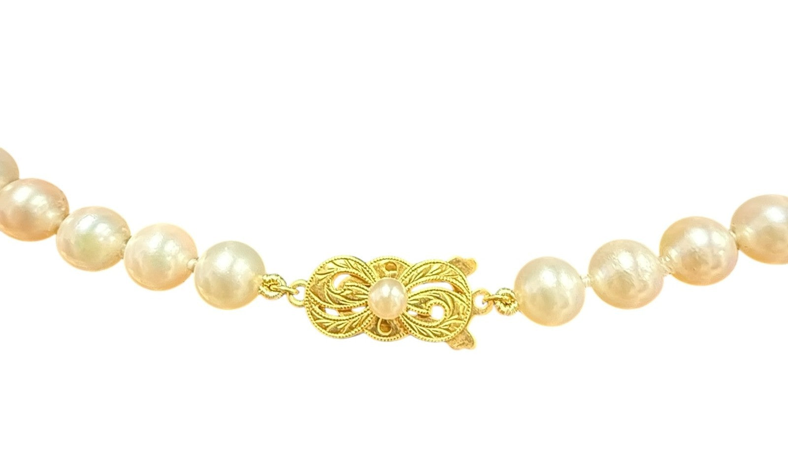 Mikimoto 7mm Akoya Pearl Necklace Strand 18K Yellow Gold ~21.5"